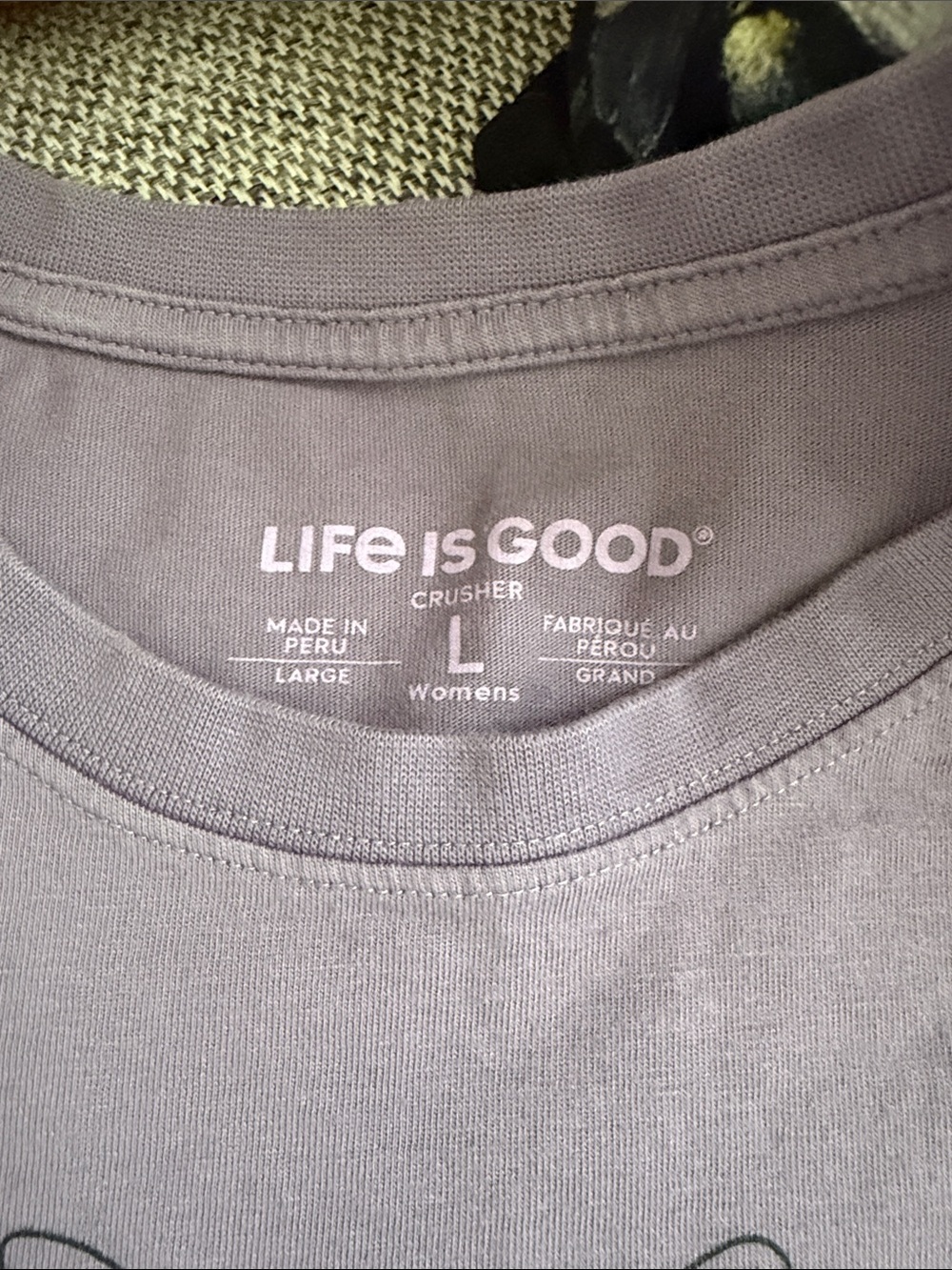 Life Is Good Purple Boxy Tshirt with Multicolor Beetles and Bugs Graphics - Picture 2 of 11